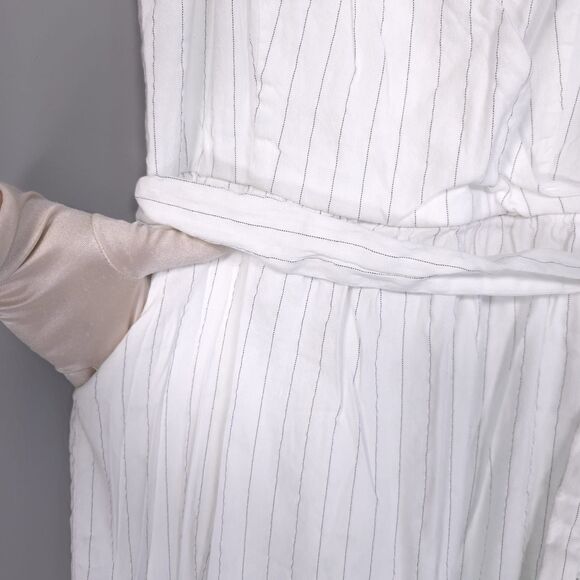 MARISSA WEBB Women’s Dress 10 LINEN Blend Asymmetrical Stripe Surplice Midi Tie - Picture 9 of 14